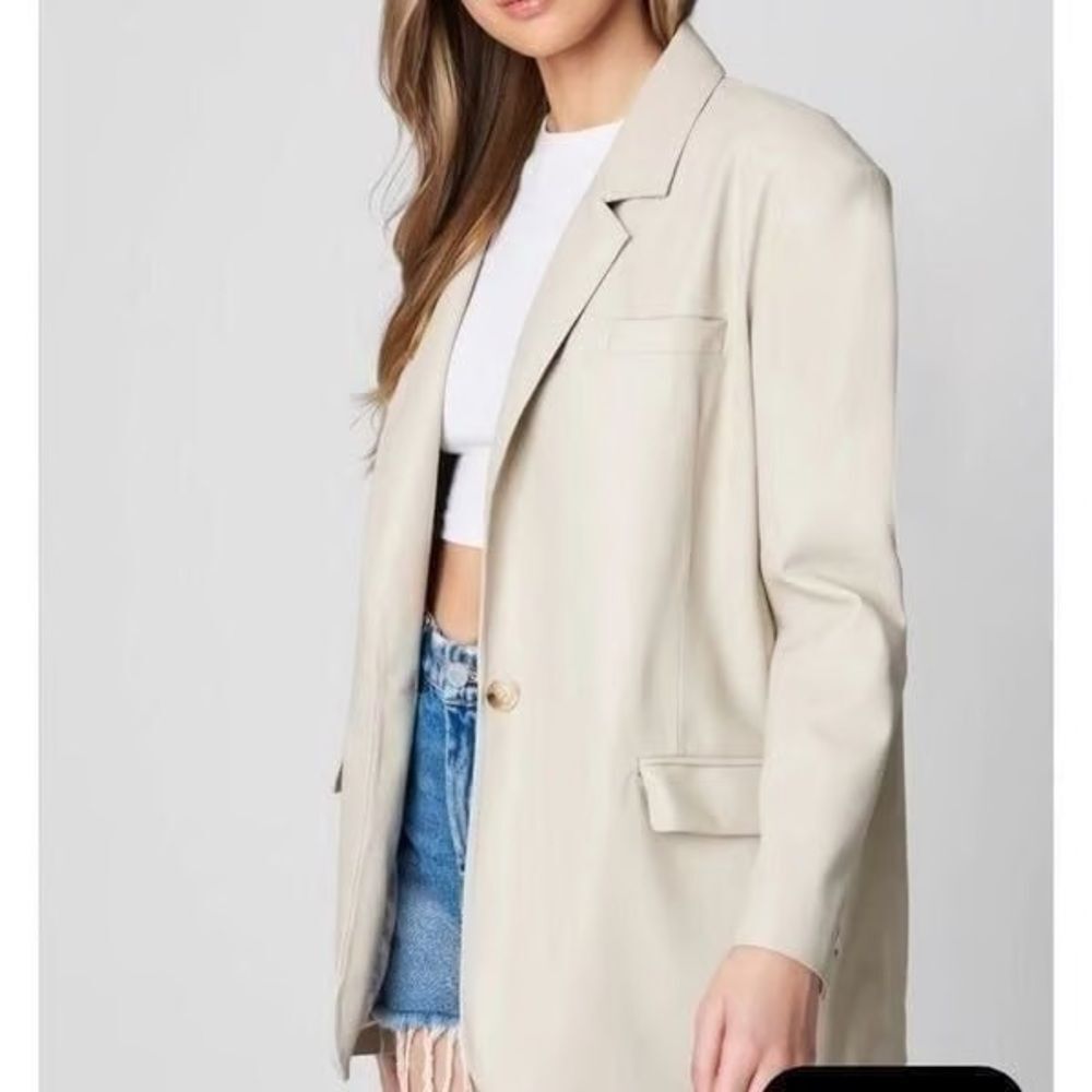 BLANK NYC oversized vegan leather blazer taupe sz S | minimalist preppy scandi
